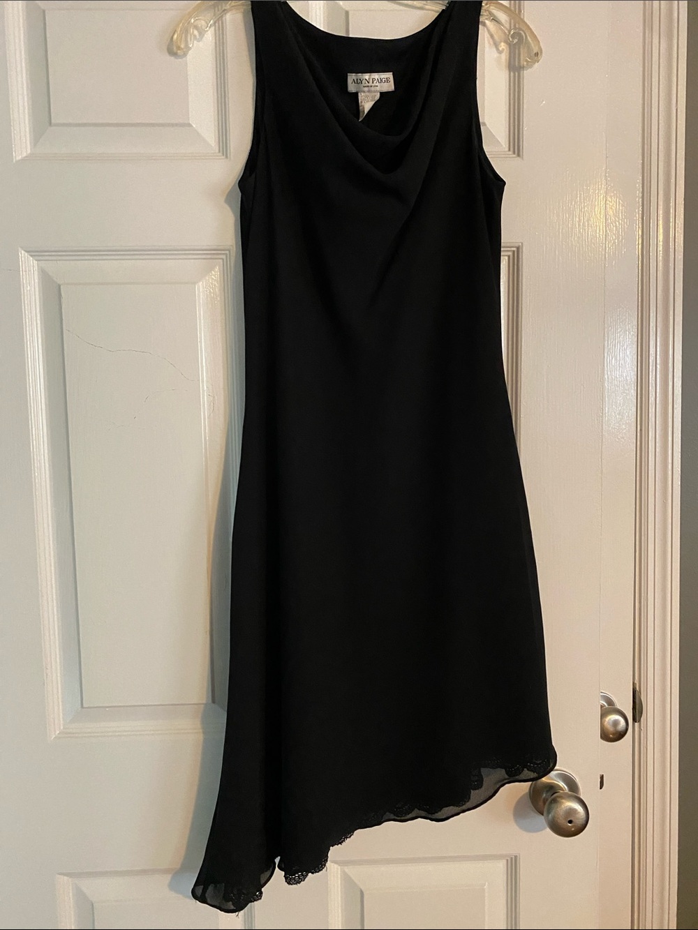 Alyn Paige Black Asymmetrical Cowl Neck Slip Dress